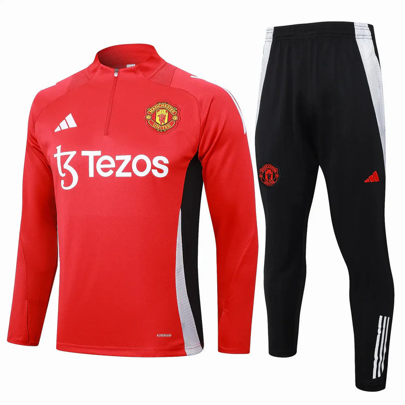 Conjunto Manchester United Zíper Curto Treino Vermelho e Preto