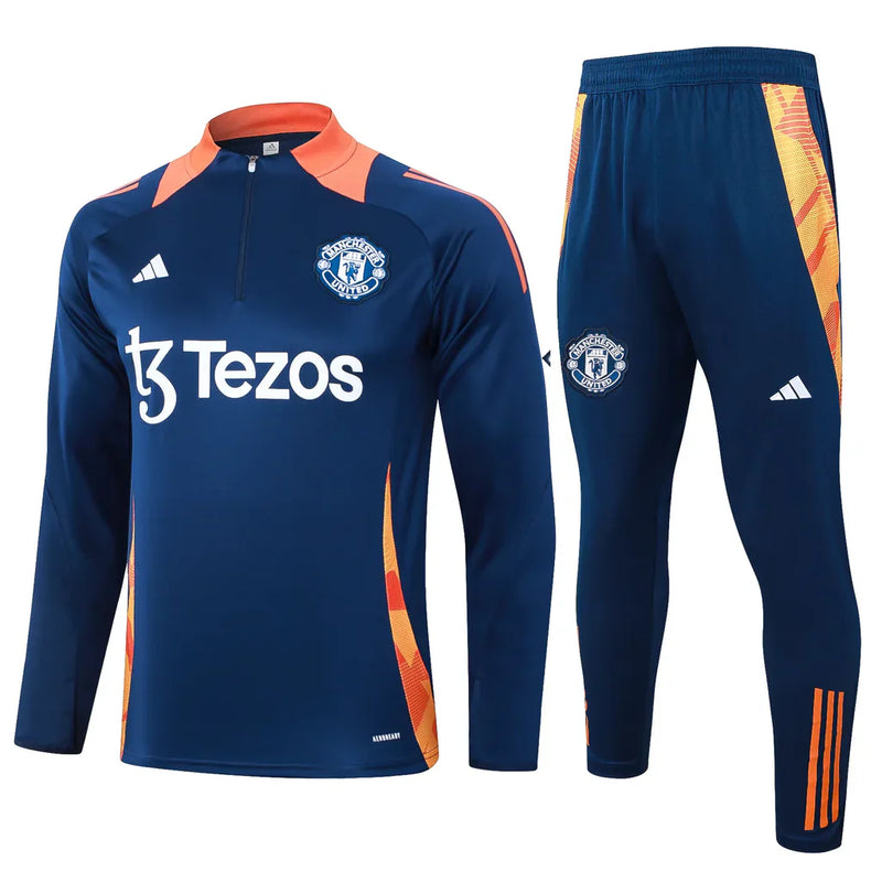 Conjunto Manchester United Zíper Curto Treino Azul 2024/25