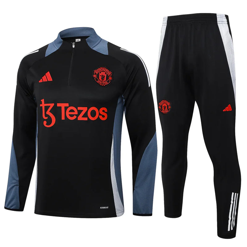Conjunto Manchester United Zíper Curto Treino Preto 2024/25