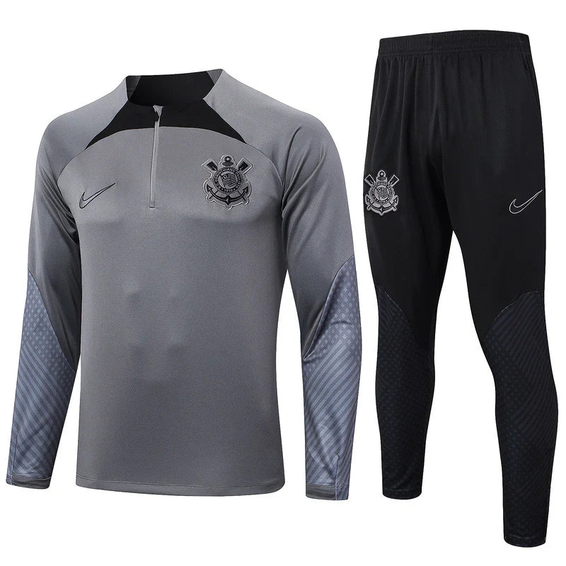Conjunto Corinthians Ziper Curto Treino Cinza